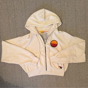 NEVER WORN!! Aviator Nation cropped Cream Hoodie with Sunset Patch